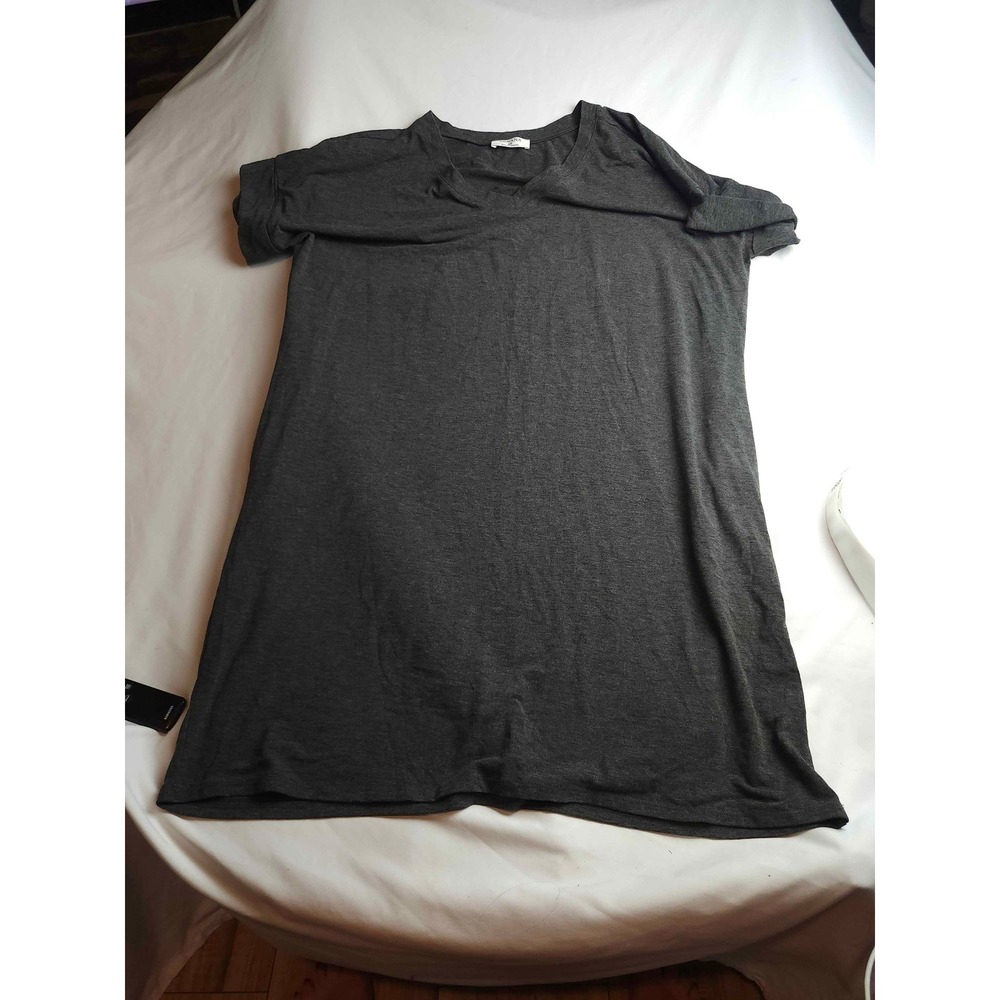 Zenana Womens 2X Charcoal Gray V-Neck Rolled Sleeve T-Shirt Mini Dress